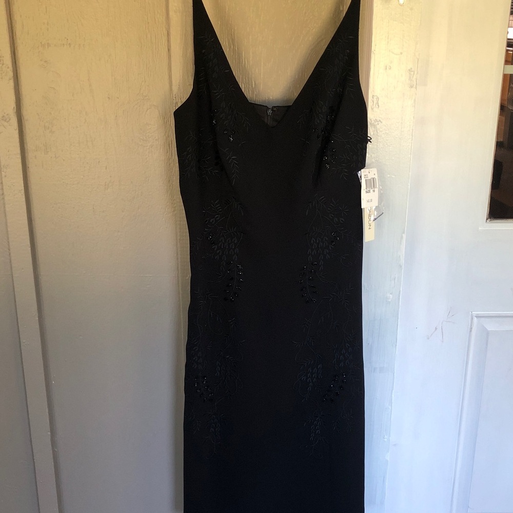 Vintage Maggy London Elegant Black Beaded Embroidered Midi Dress 90s Y2K NWT